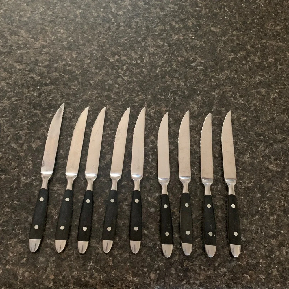 Hampton Silversmiths BISTRO BLACK Serrated Butter Knives Lot Set of 9 Stainless